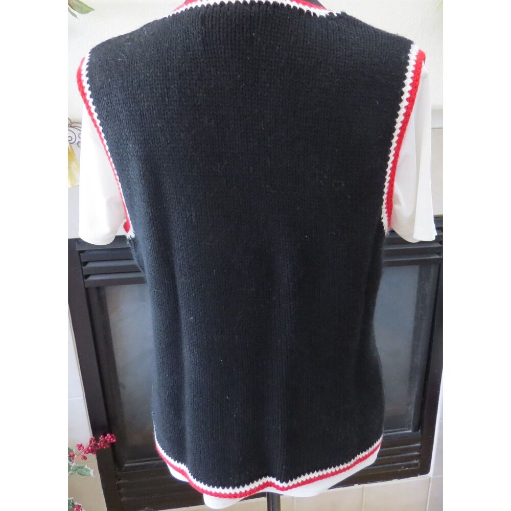 Christopher & Banks Women's Hand Crochet Sweater Vest Black/Red L EUC - Picture 6 of 8